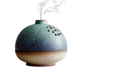 Teal and White Ceramic Incense Burner with Smoke