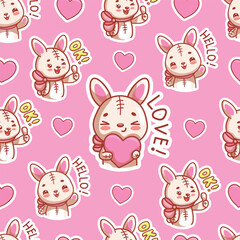 Adorable Bunny and Heart Pattern – Cute Valentine’s Wallpaper