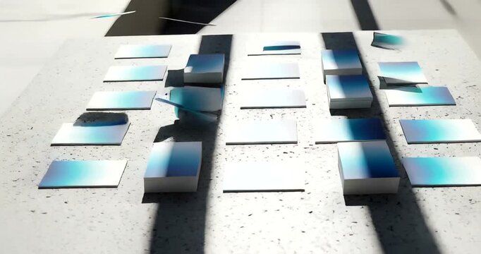 A collection of gradient color cards displayed on a textured surface outdoors