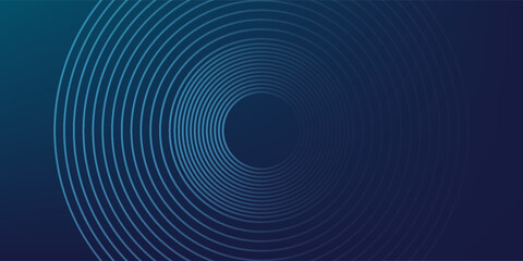 Abstract blue glowing geometric lines on dark blue background. Modern shiny blue circle lines pattern. Futuristic technology concept. Suit for cover, poster, banner, header, website.eps10
