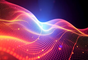 Glowing Wavy Lines Made of Bright Dots with Red, Orange, and Purple Colors