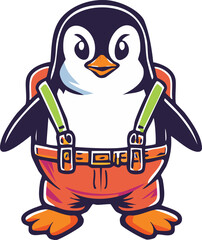 Obraz premium Charming Penguin Character in Overalls Mascot Illustration