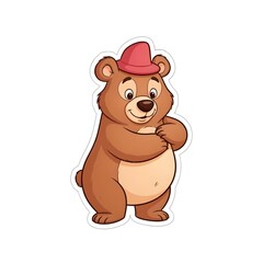Naklejka premium A cute and cheerful cartoon illustration of a happy brown teddy bear toy, an animal mascot character holding a heart