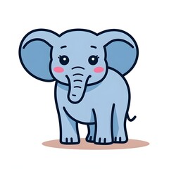 Naklejka premium Funny smiling baby elephant cartoon vector illustration, a cute and cheerful wild animal character isolated for fun safari or zoo clipart art