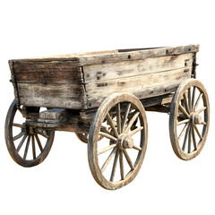 Fototapeta premium Vintage Wooden Wagon with Four Wheels on Transparent Background