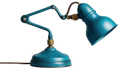 Teal Blue Metal Desk Lamp with Adjustable Arm on Transparent Background