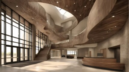 Fototapeta premium Spacious Lobby with Wooden Architecture and