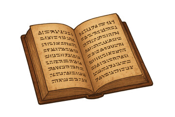 Ancient grimoire open showing mystical archaic script