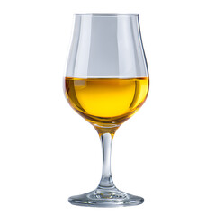 Elegant Clear Wine Glass Filled with Golden White Wine on Dark Background