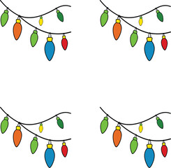Premium vector strings of colorful cartoon Christmas lights on a white background. 