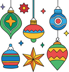 Retro style Christmas ornaments and stars decoration vector illustration. 