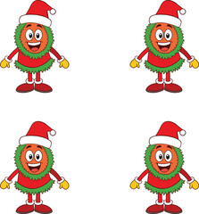 Premium vector cheerful cartoon Christmas tinsel wearing Santa hats illustration. 