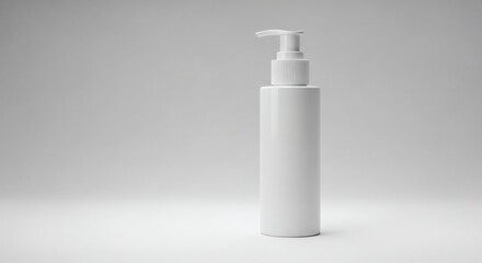 Sleek white cosmetic pump bottle mockup for showcasing skincare product formulations, isolated on a clean studio background