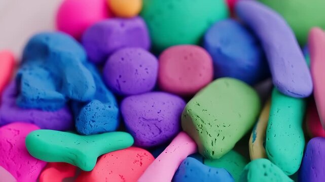 Close-up view of colorful playdough shapes