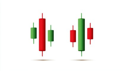 A candlestick chart clipart, trading element, minimal vector illustration, green and red, isolated on white background.