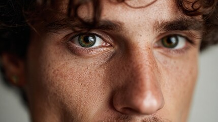 Fototapeta premium A man with red hair and freckles looking at the camera.