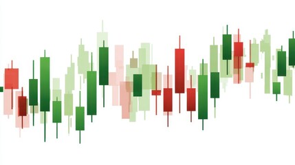 Fototapeta premium A candlestick chart clipart, trading element, minimal vector illustration, green and red, isolated on white background.