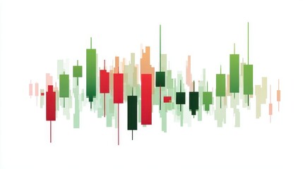 A candlestick chart clipart, trading element, minimal vector illustration, green and red, isolated on white background.