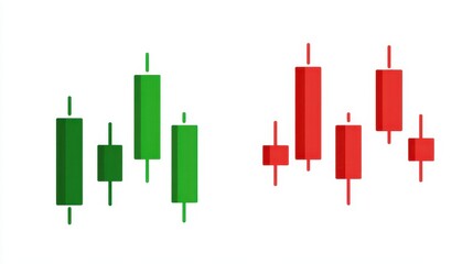 A candlestick chart clipart, trading element, minimal vector illustration, green and red, isolated on white background.