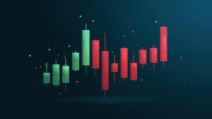 Fototapeta premium A candlestick chart clipart, trading element, minimal vector illustration, green and red, isolated on white background.
