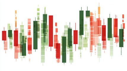 Obraz premium A candlestick chart clipart, trading element, minimal vector illustration, green and red, isolated on white background.