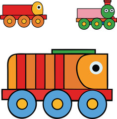 Colorful cartoon trains for children s play and education. Premium vector illustration. 