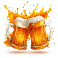 Two Beer Steins Splashing With Foam In Celebration