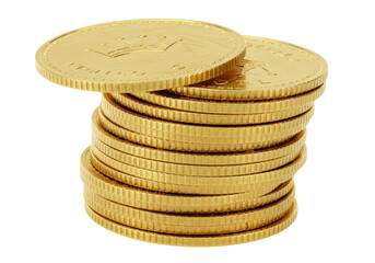Stack of gold coins isolated on transparent background, wealth and prosperity concept for finance and investment