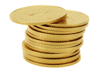 Stack of gold coins isolated on transparent background, wealth and prosperity concept for finance and investment