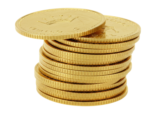 Stack of gold coins isolated on transparent background, wealth and prosperity concept for finance and investment