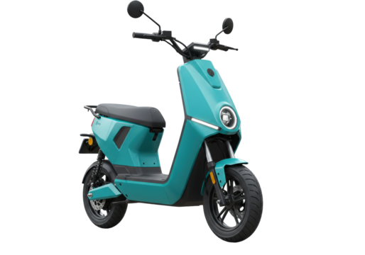 Modern turquoise electric scooter isolated on transparent background, eco-friendly urban transportation for sustainable commuting