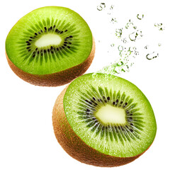 Fresh Isolated Falling Kiwi on White or Transparent Background for Food Concepts
