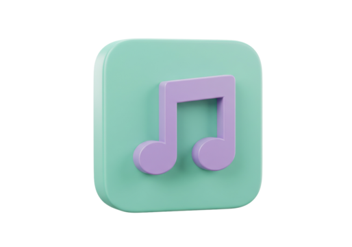 Pastel music note isolated PNG on transparent background, musical symbol for app icon and graphic design