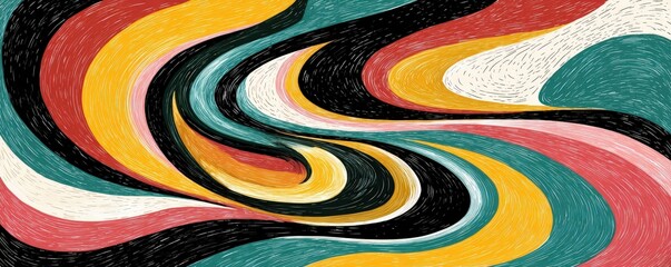 Obraz premium Abstract Wavy Swirl Composition With Colorful Lines Textured Effect and Dotted Pattern