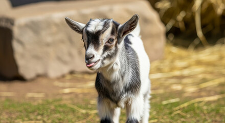 Fototapeta premium Adorable Baby Goat Standing in the Sun on a Farm