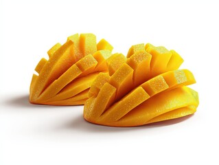 Two Decorated Mango Slices On White Background