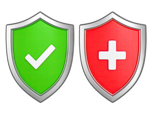 Obraz premium Set of green and red shield protective emblem security guard defense badge safety symbol object isolated on white background