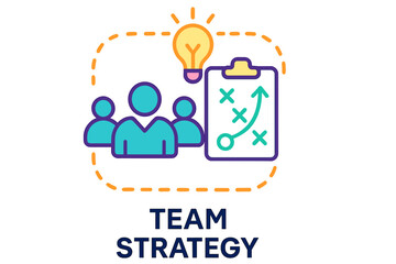 Fototapeta premium Team strategy meeting with light bulb and planning clipboard visual team strategy layout