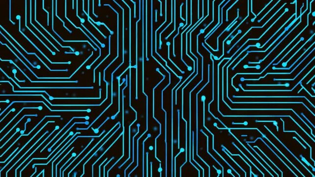 A close-up view of a blue circuit board design showcasing intricate pathways and connections. Ideal for technology-themed projects, presentations, and digital art.