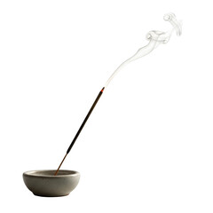 Burning Incense Stick in Ceramic Bowl with Rising Smoke