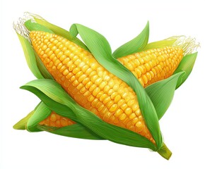 Two Fresh Corn Cob Isolated On White Background