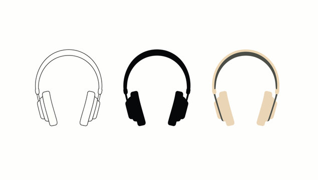 Vector art of headphones vector icon in different styles headset outline, glyph