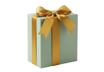 Elegant light green gift box with golden ribbon isolated, present for special occasions and celebrations