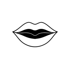 Obraz premium Simple graphic illustration of outlined lips with black fill on the inside of the mouth area design on transparent background silhouette