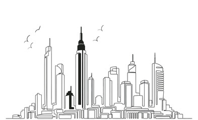 Naklejka premium Stylized single line urban skyline architecture isolated on white background