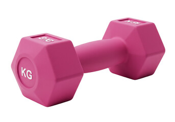 Pink dumbbell isolated on transparent background, fitness equipment for strength training and...