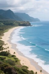 Fototapeta premium Sandy Tropical Shoreline with Turquoise Waves