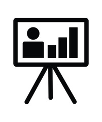 Presentation on a Stand Featuring Data and a Person Providing Information about a Business or Investment Strategy Graph