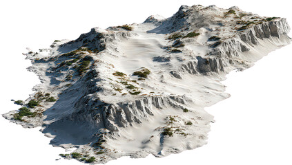 Snowy Mountain Range Aerial View with Patches of Vegetation