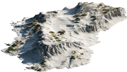 Snowy Mountain Range Aerial View with Patches of Vegetation